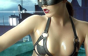 Solo Model Sticks Out Her Long Tongue Blindfold, Cosplay, Leather, Lingerie, Wet